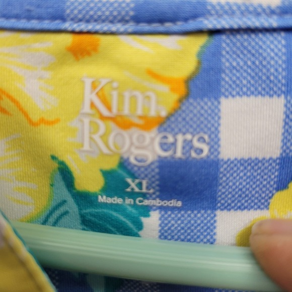 Kim Rogers Retro Floral Button Blouse Womens XL Gingham Cottagecore Coastal‎ - Picture 6 of 8